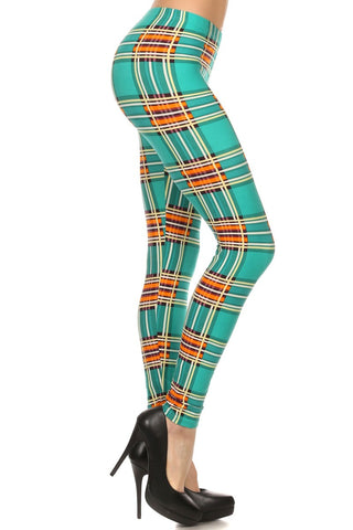 Always Turquoise Plaid Printed Leggings