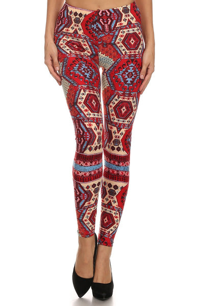 Always Always Red Tribal Printed Full Length Leggings