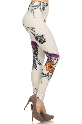 Always White Butterfly Printed High Quality Stretch Leggings